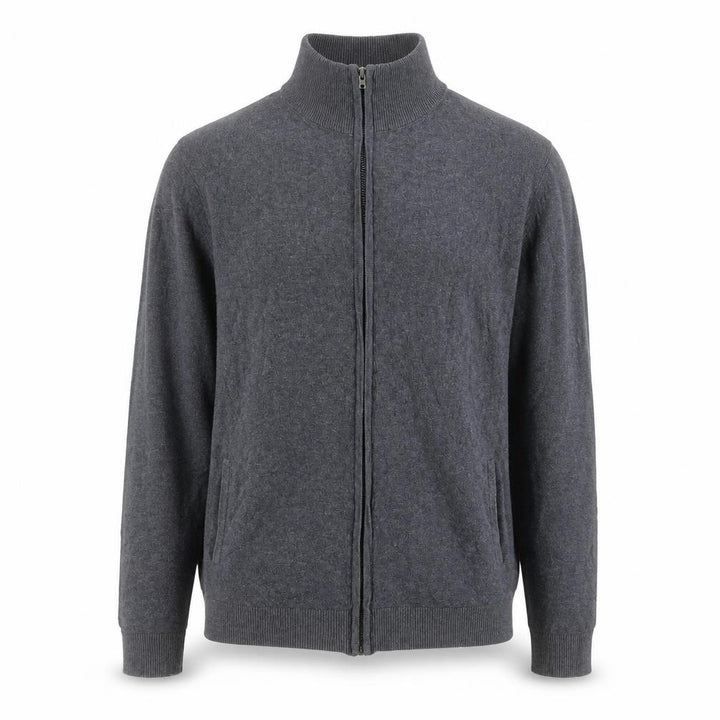 Jack & Jones Men’s Grey Full Zip High Neck Cotton Jumper Medium