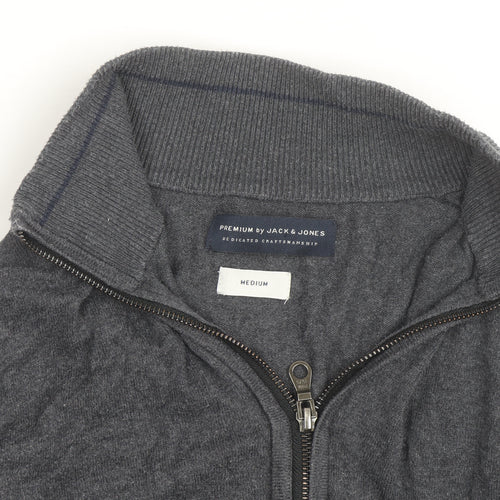 Jack & Jones Men’s Grey Full Zip High Neck Cotton Jumper Medium