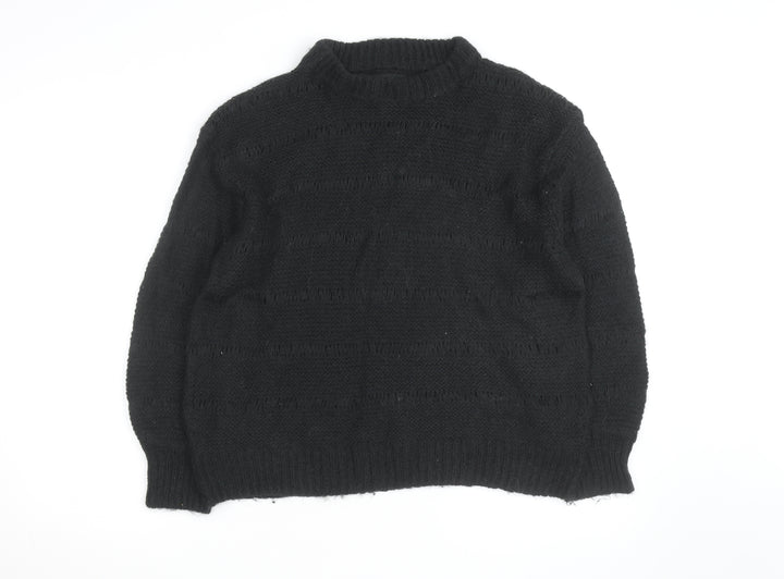 ASOS DESIGN Mens Black Chunky Knit Crew Neck Pullover Jumper Size M