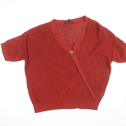 Phase Eight Women Red Knit Wrap Cardigan M V-Neck Short Sleeve