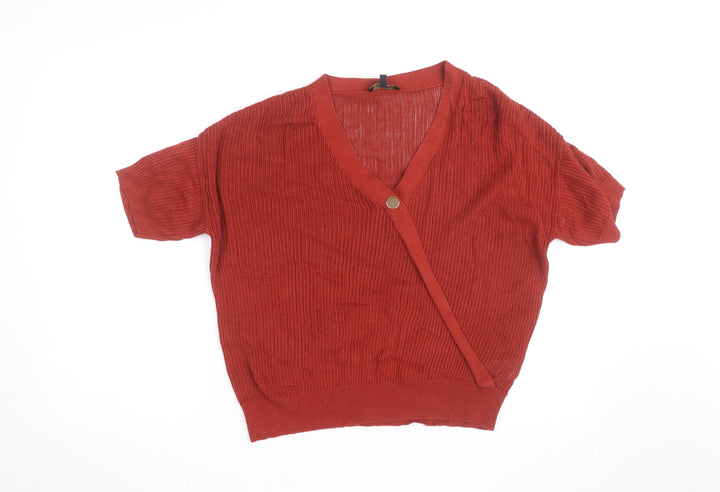 Phase Eight Women Red Knit Wrap Cardigan M V-Neck Short Sleeve