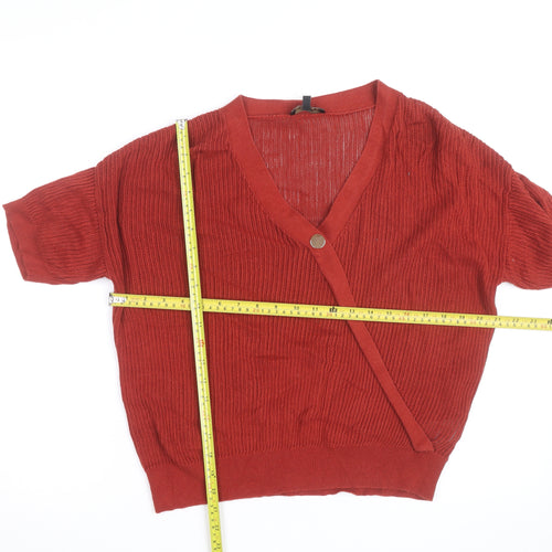 Phase Eight Women Red Knit Wrap Cardigan M V-Neck Short Sleeve