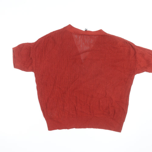 Phase Eight Women Red Knit Wrap Cardigan M V-Neck Short Sleeve