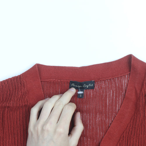 Phase Eight Women Red Knit Wrap Cardigan M V-Neck Short Sleeve