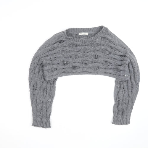 Pull & Bear Women Grey Open-Knit Cotton Shrug Jumper M