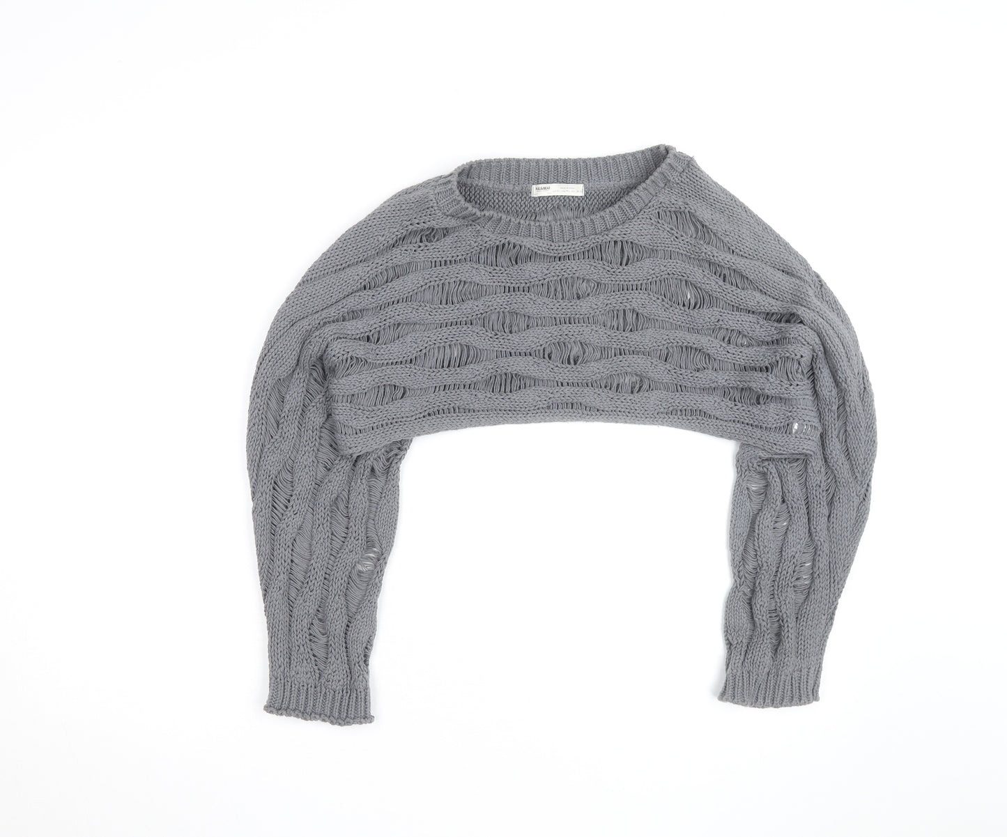 Pull & Bear Women Grey Open-Knit Cotton Shrug Jumper M