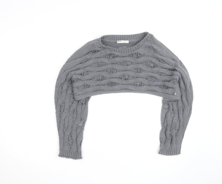 Pull & Bear Women Grey Open-Knit Cotton Shrug Jumper M