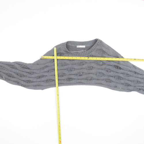 Pull & Bear Women Grey Open-Knit Cotton Shrug Jumper M