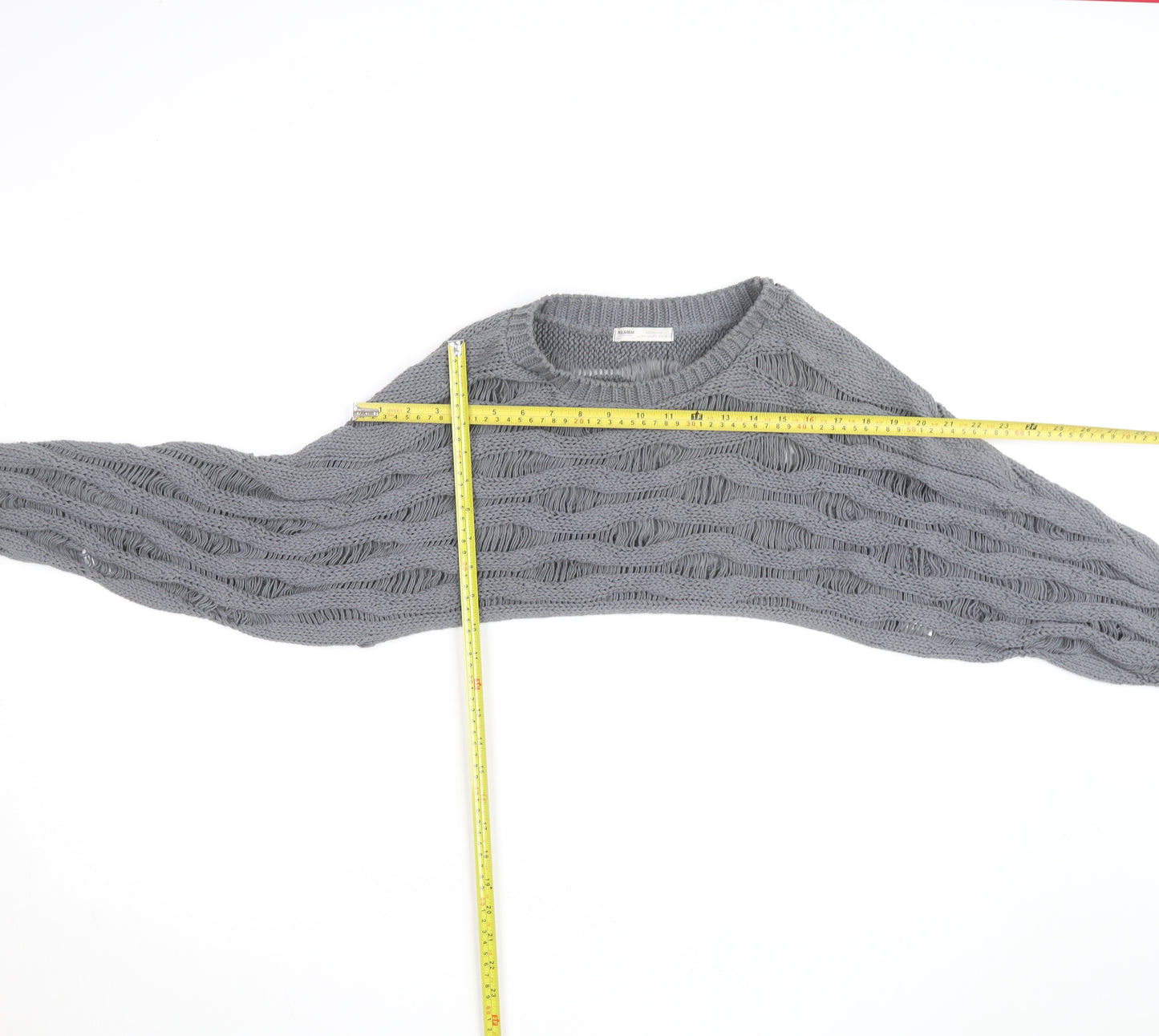 Pull & Bear Women Grey Open-Knit Cotton Shrug Jumper M