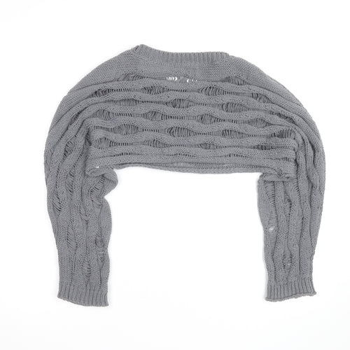 Pull & Bear Women Grey Open-Knit Cotton Shrug Jumper M