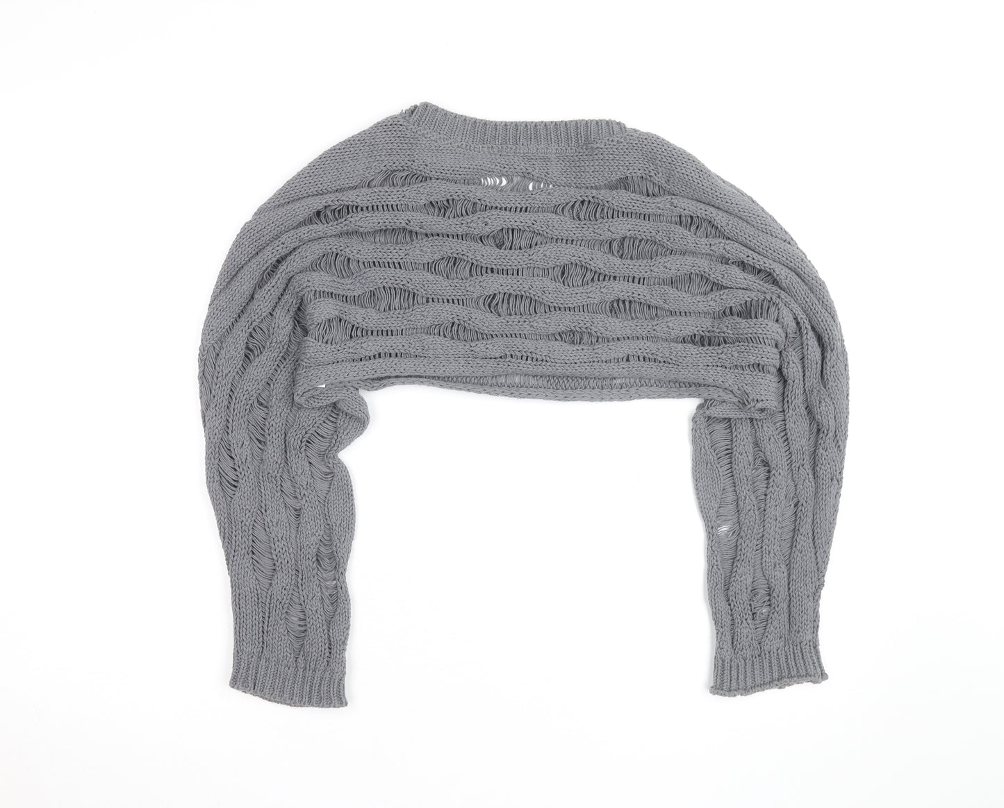 Pull & Bear Women Grey Open-Knit Cotton Shrug Jumper M