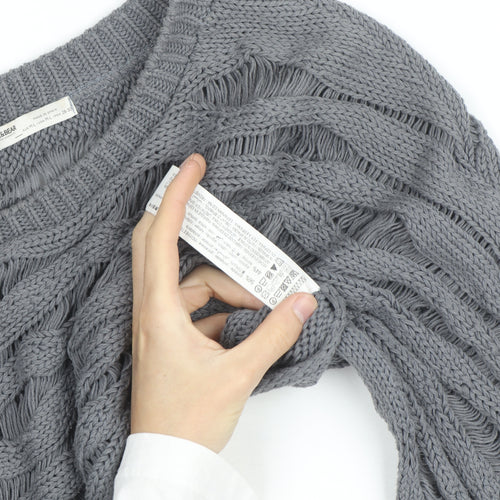 Pull & Bear Women Grey Open-Knit Cotton Shrug Jumper M