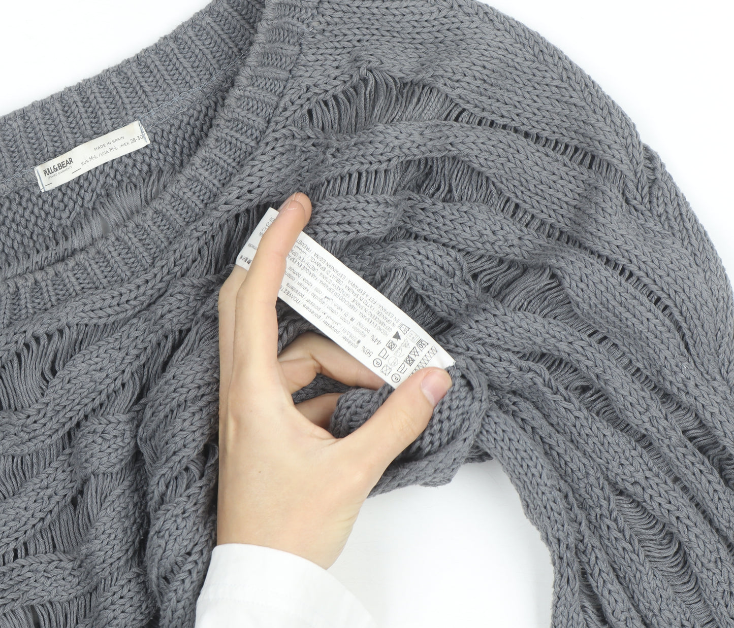 Pull & Bear Women Grey Open-Knit Cotton Shrug Jumper M
