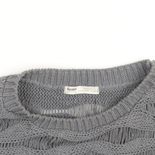 Pull & Bear Women Grey Open-Knit Cotton Shrug Jumper M