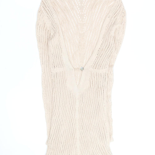MIUSOL Women Beige Knit Bodycon Long Sleeve V-Neck Dress Size S