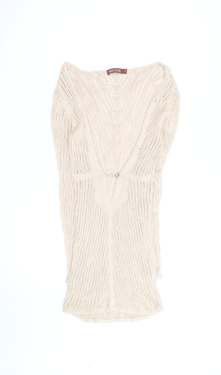MIUSOL Women Beige Knit Bodycon Long Sleeve V-Neck Dress Size S