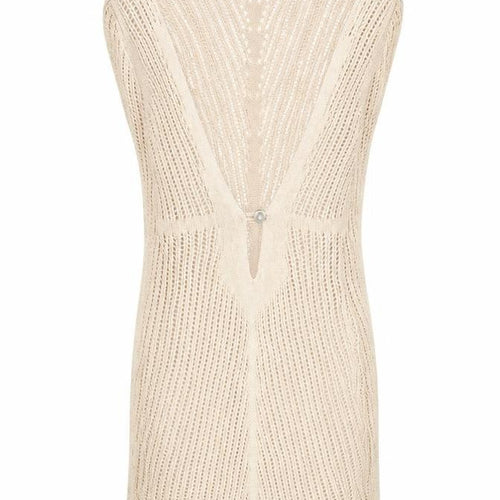 MIUSOL Women Beige Knit Bodycon Long Sleeve V-Neck Dress Size S