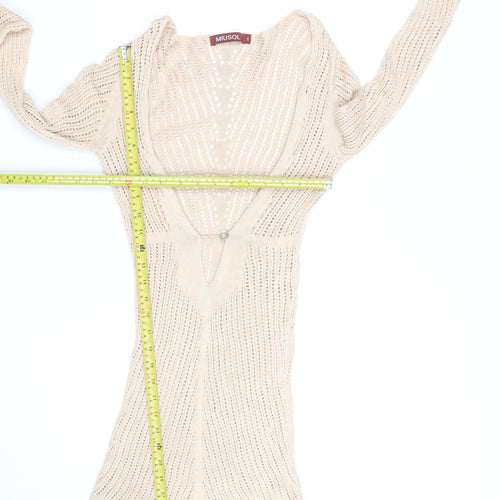 MIUSOL Women Beige Knit Bodycon Long Sleeve V-Neck Dress Size S