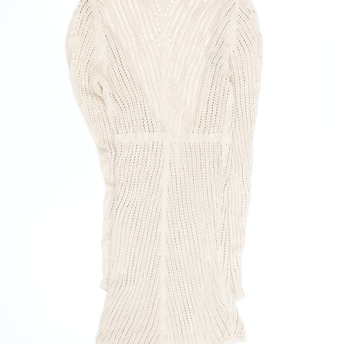 MIUSOL Women Beige Knit Bodycon Long Sleeve V-Neck Dress Size S