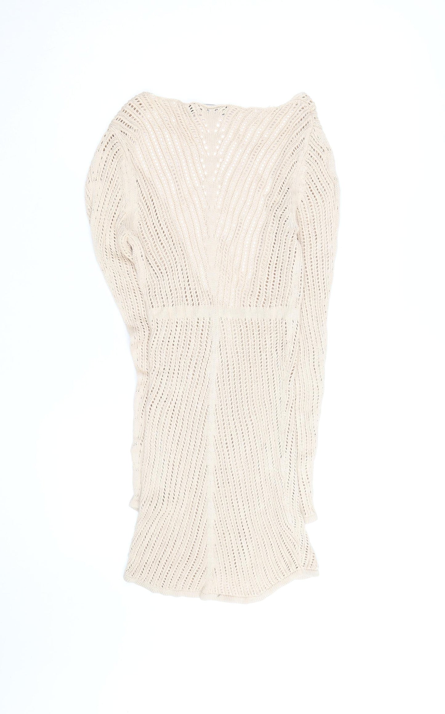 MIUSOL Women Beige Knit Bodycon Long Sleeve V-Neck Dress Size S