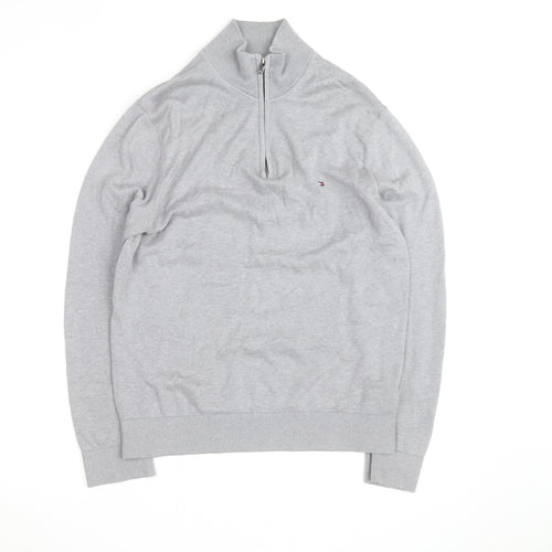 Tommy Hilfiger Men's Grey Cotton 1/2 Zip Jumper Size M