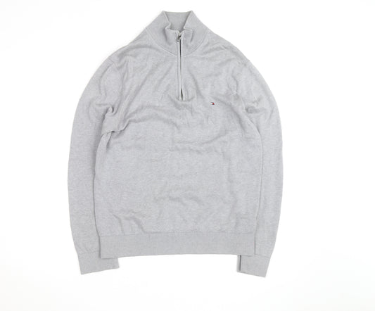 Tommy Hilfiger Men's Grey Cotton 1/2 Zip Jumper Size M