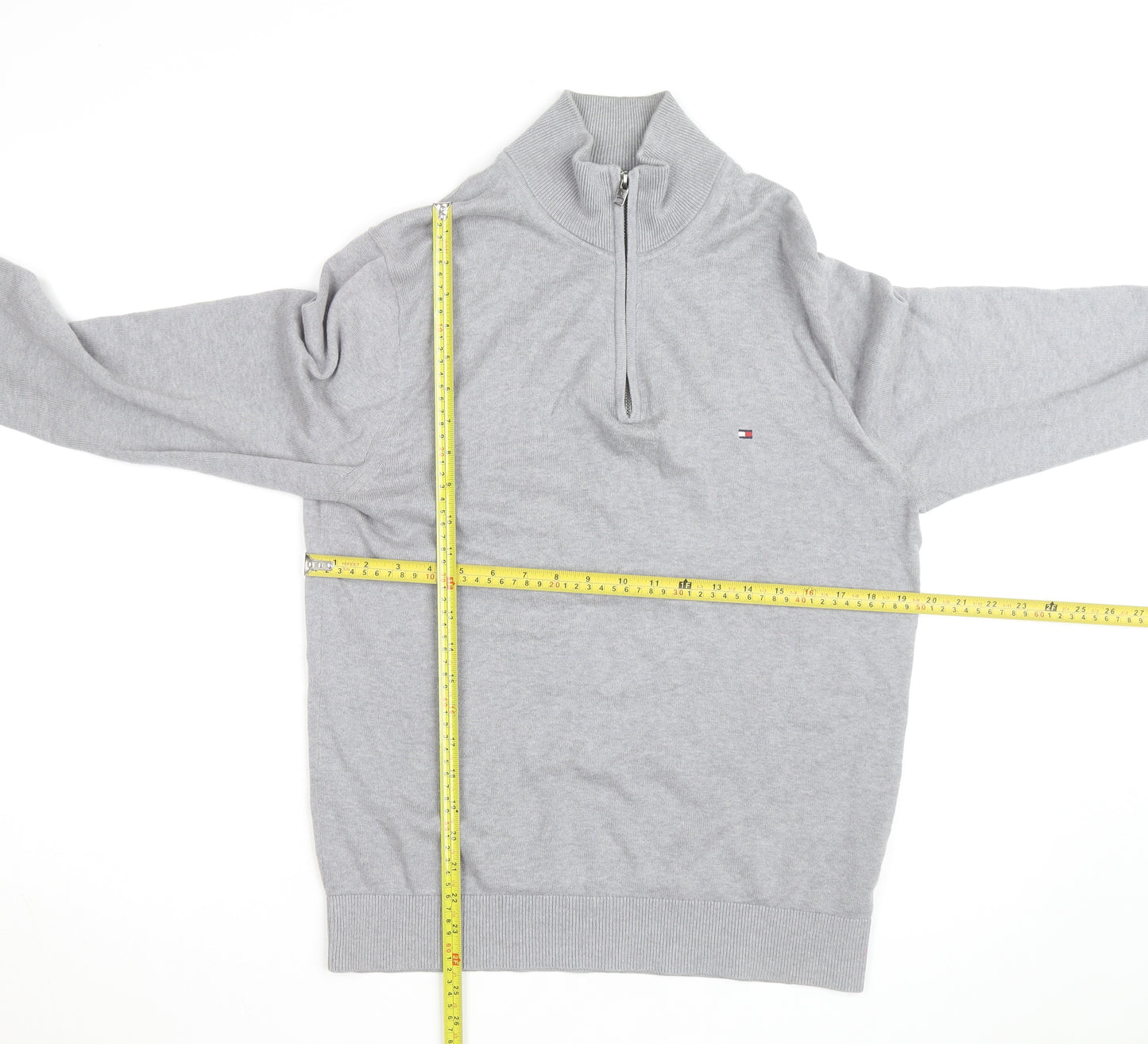 Tommy Hilfiger Men's Grey Cotton 1/2 Zip Jumper Size M