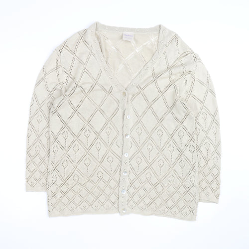 Mackays Women Beige 22 Plus V-Neck Open-Knit Cardigan