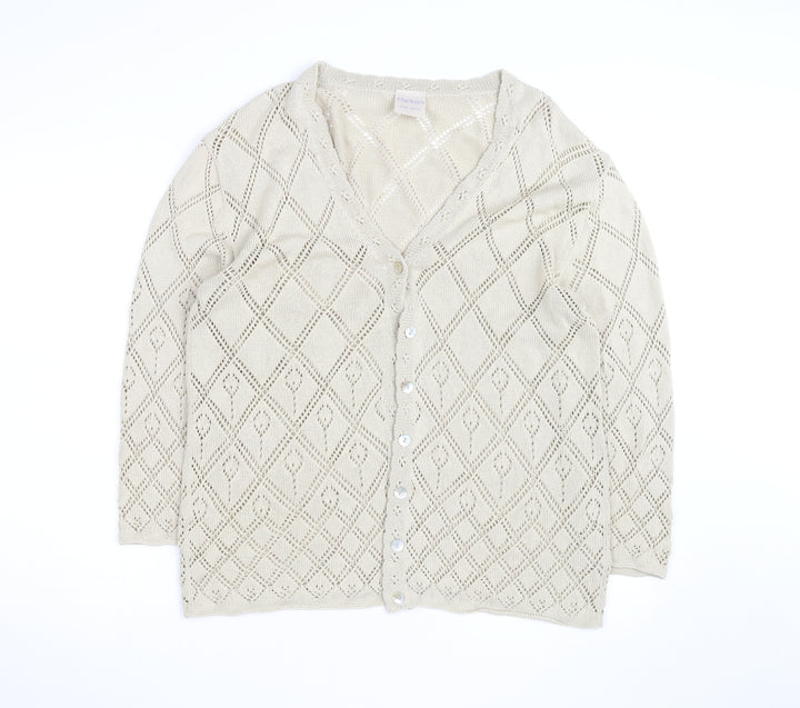 Mackays Women Beige 22 Plus V-Neck Open-Knit Cardigan