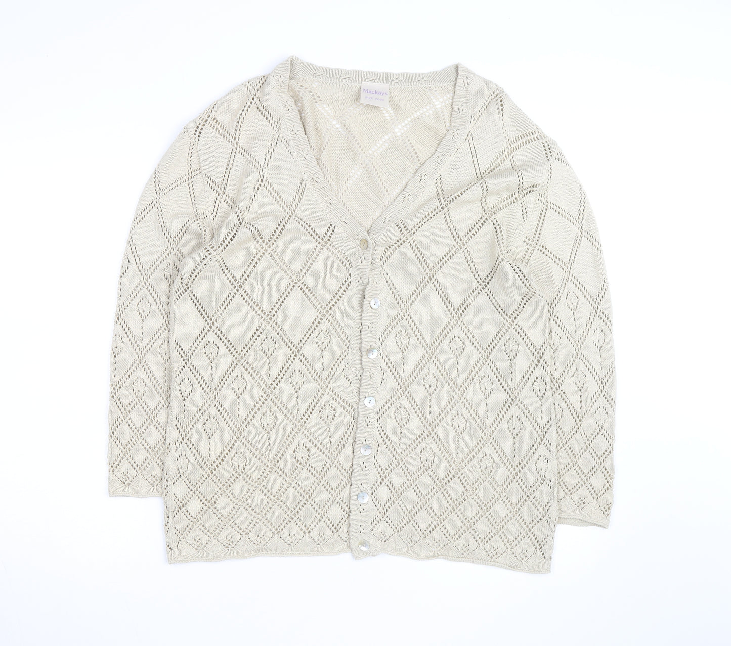 Mackays Women Beige 22 Plus V-Neck Open-Knit Cardigan