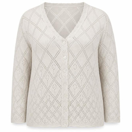 Mackays Women Beige 22 Plus V-Neck Open-Knit Cardigan