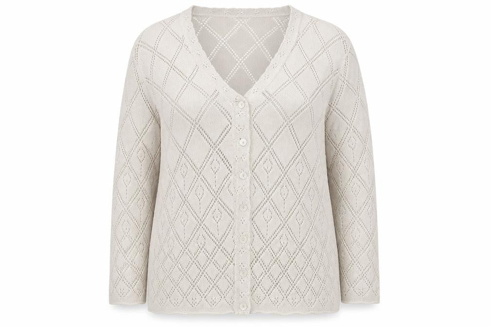 Mackays Women Beige 22 Plus V-Neck Open-Knit Cardigan