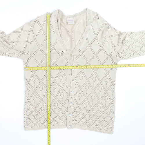 Mackays Women Beige 22 Plus V-Neck Open-Knit Cardigan