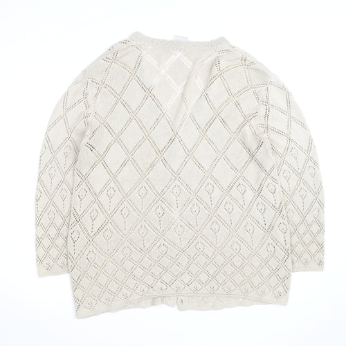 Mackays Women Beige 22 Plus V-Neck Open-Knit Cardigan