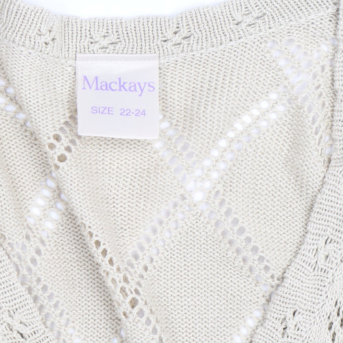 Mackays Women Beige 22 Plus V-Neck Open-Knit Cardigan