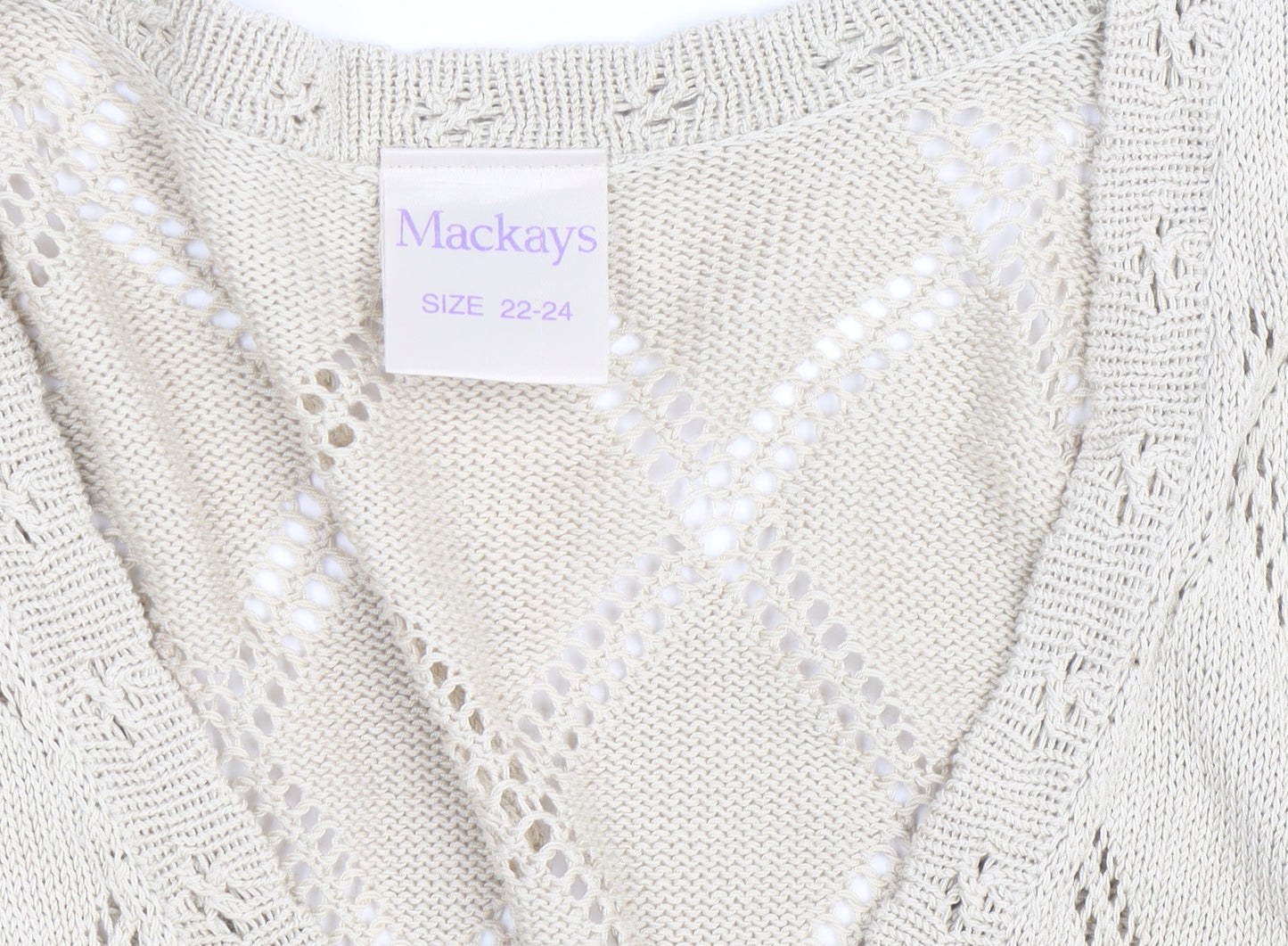 Mackays Women Beige 22 Plus V-Neck Open-Knit Cardigan