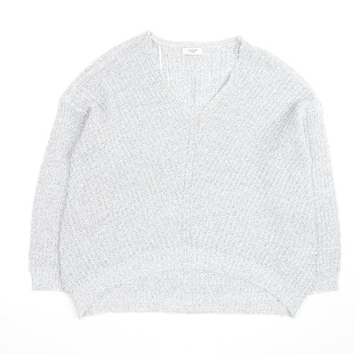 Jacqueline de Yong Women’s Grey V-Neck Chunky Knit Jumper L