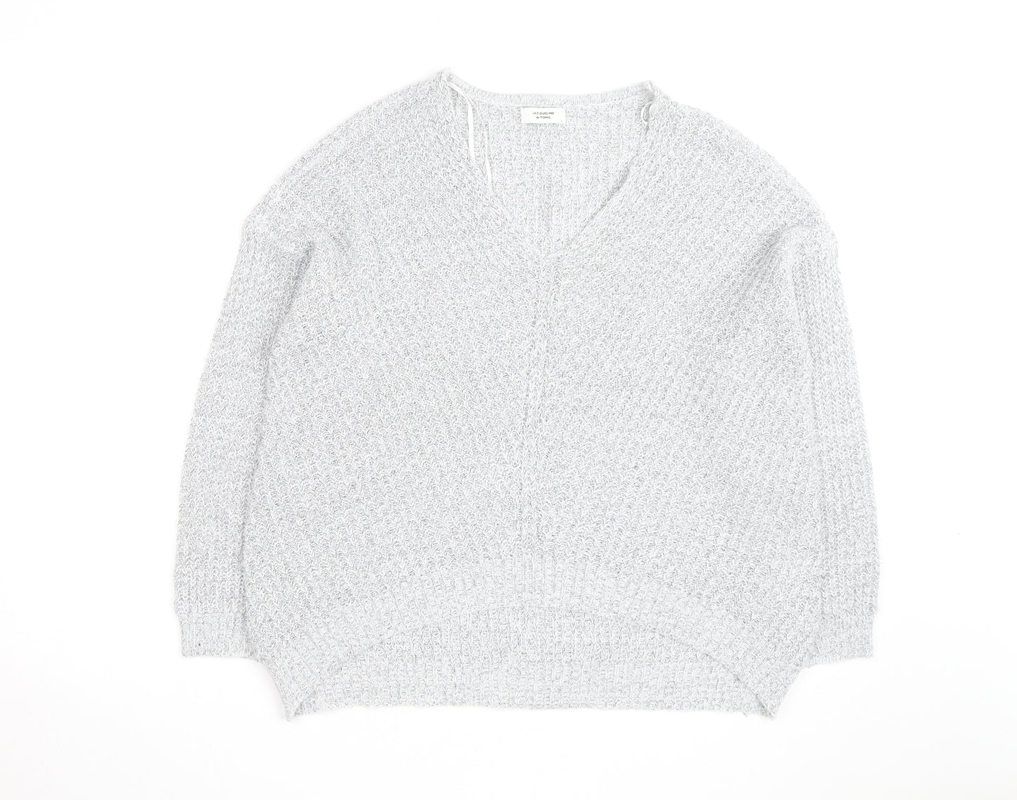 Jacqueline de Yong Women’s Grey V-Neck Chunky Knit Jumper L