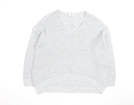 Jacqueline de Yong Women’s Grey V-Neck Chunky Knit Jumper L