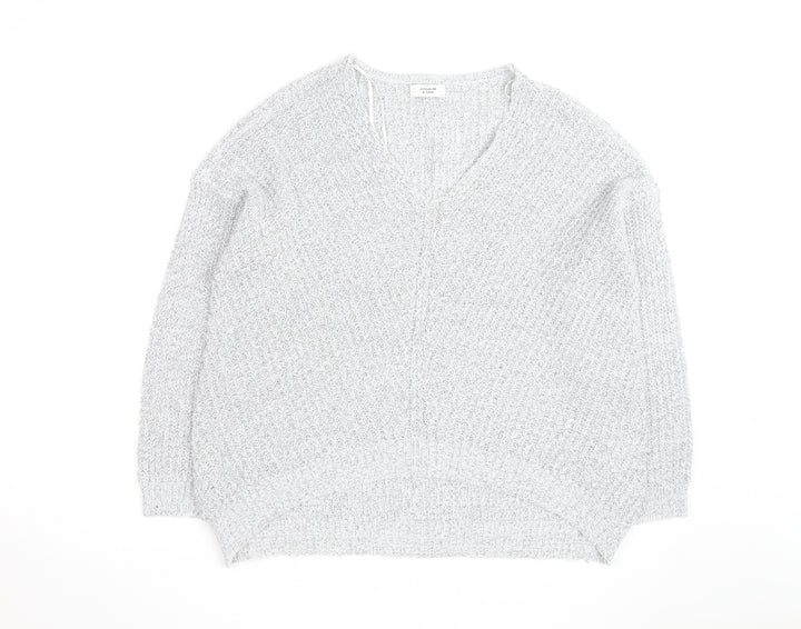 Jacqueline de Yong Women’s Grey V-Neck Chunky Knit Jumper L