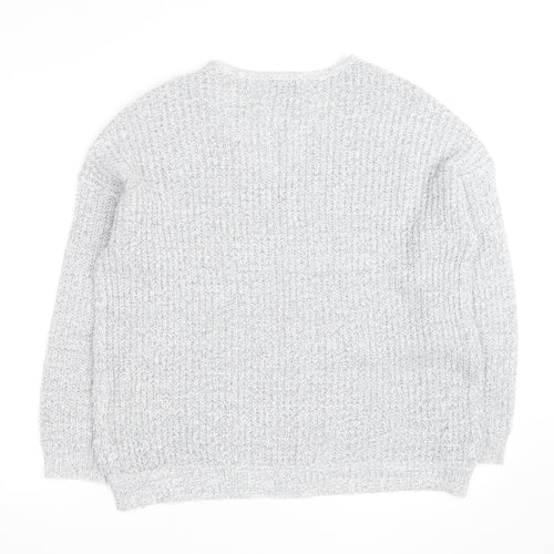 Jacqueline de Yong Women’s Grey V-Neck Chunky Knit Jumper L