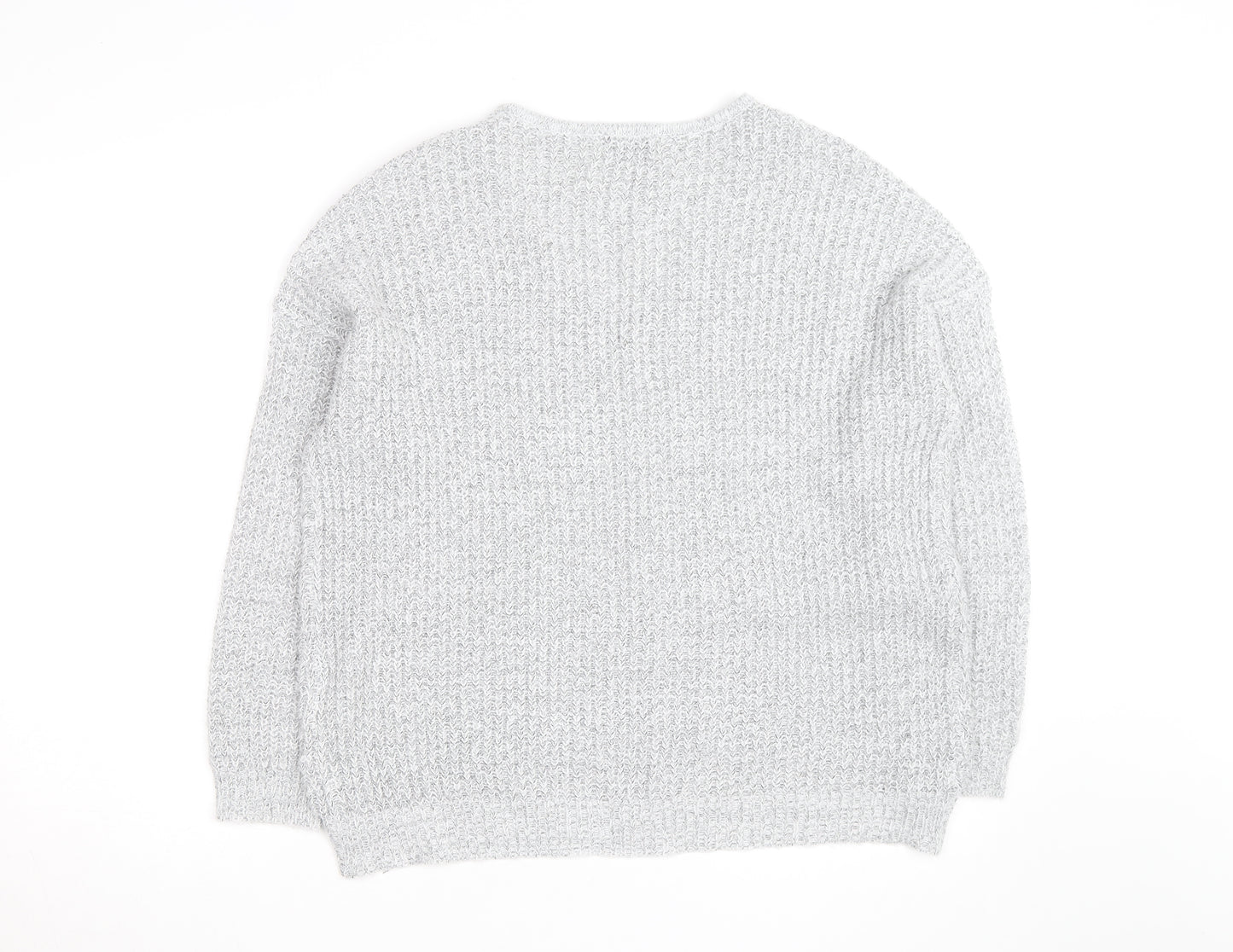 Jacqueline de Yong Women’s Grey V-Neck Chunky Knit Jumper L