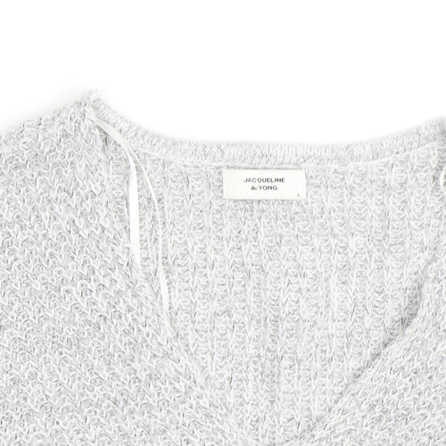 Jacqueline de Yong Women’s Grey V-Neck Chunky Knit Jumper L