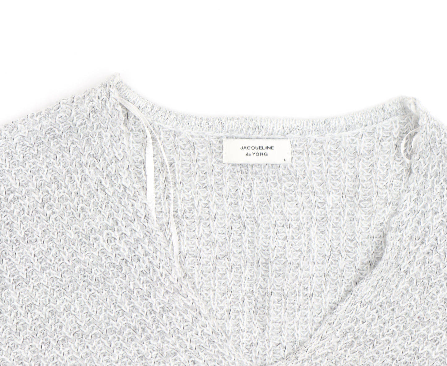Jacqueline de Yong Women’s Grey V-Neck Chunky Knit Jumper L