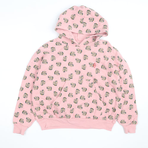 The Animals Observatory Pink Floral Pullover Hoodie Women Size 10
