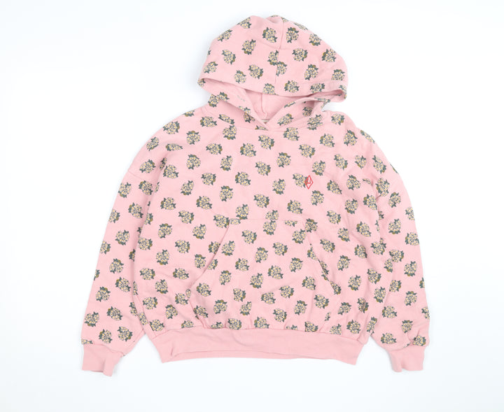 The Animals Observatory Pink Floral Pullover Hoodie Women Size 10