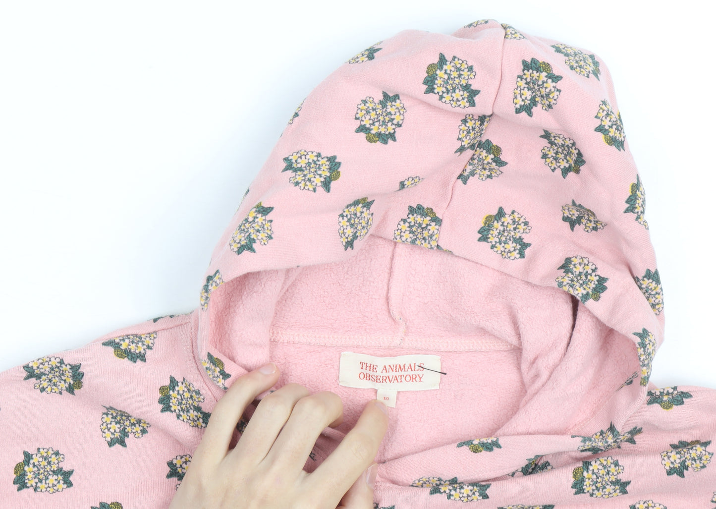 The Animals Observatory Pink Floral Pullover Hoodie Women Size 10