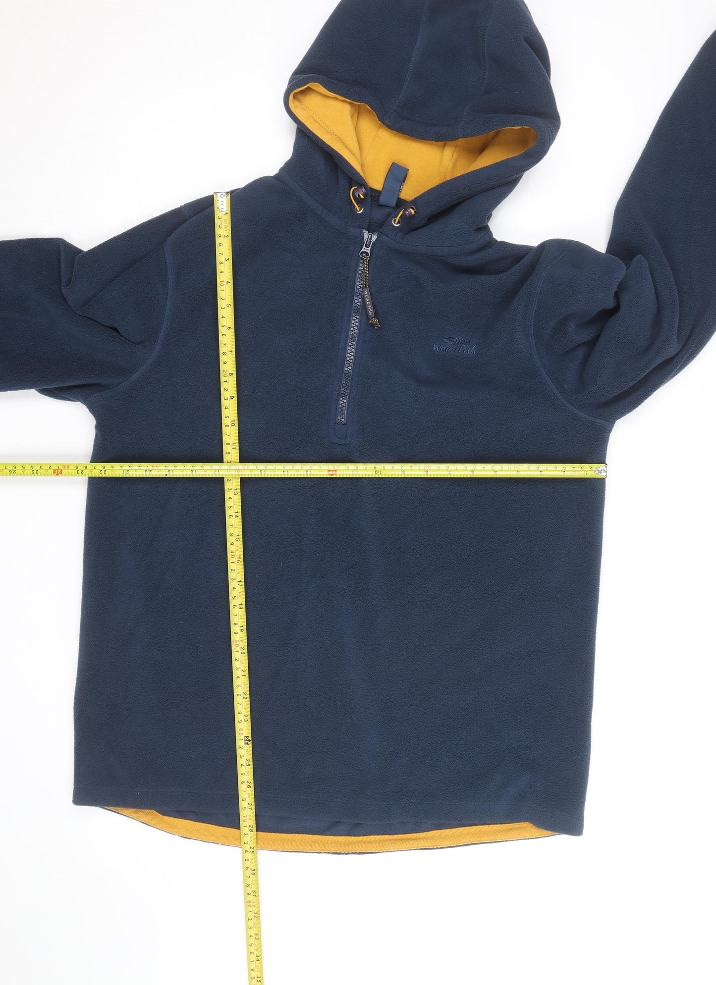Weird Fish Men's Navy Fleece 1/2 Zip Hooded Pullover L