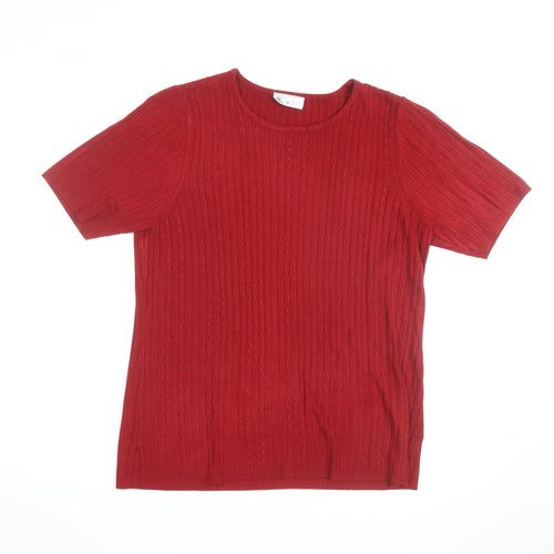 BHS Women’s Red Cable Knit Short Sleeve Pullover Jumper Size 18