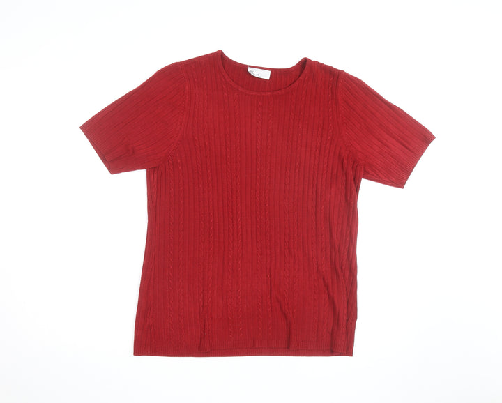 BHS Women’s Red Cable Knit Short Sleeve Pullover Jumper Size 18